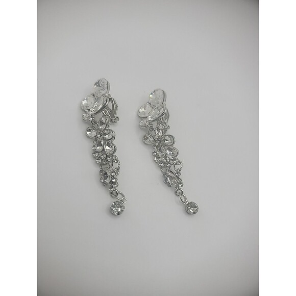 Vintage Chandelier Earrings Crystal Clip On Huggie Dangle Drop Jewelry Costume - Picture 11 of 11